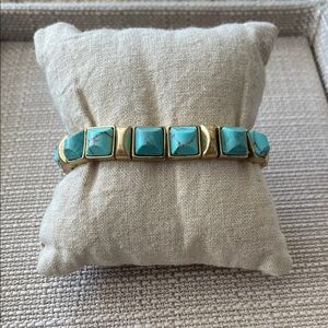 Stella & Dot Sawyer Stone stretch bracelet/ turquoise stones vintage gold plate